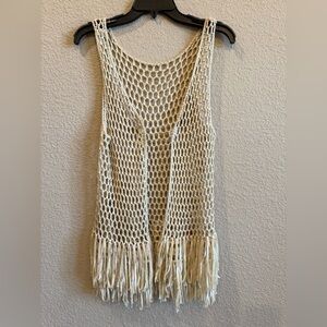 Stylish Boutique Cream Crochet Fringe Cardigan